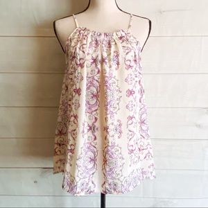 NWT NY&Co. Cream/Purple Floral Halter Blouse